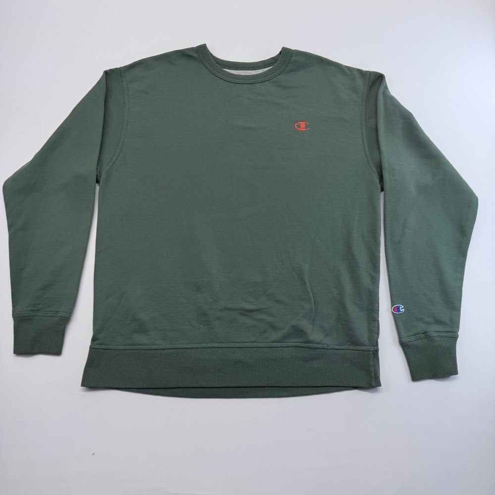 Champion Mens Forest Green Crewneck Sweatshirt Large Embroidered Logo Pullover